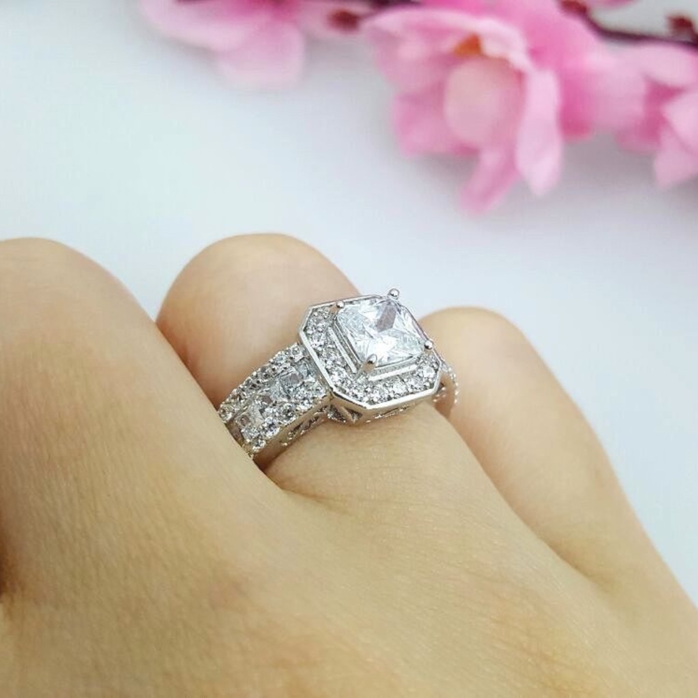Sterling Silver Cushion Cut CZ Engagement Ring